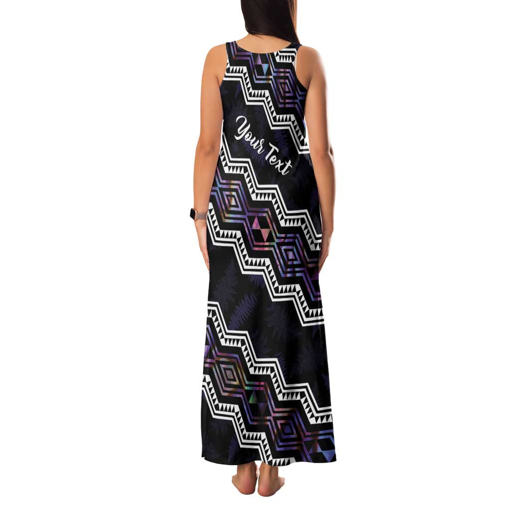 Personalised Taniko Aotearoa Mix Paua Shell Family Matching Tank Maxi Dress and Hawaiian Shirt Niho Taniwha Lilac Glitter LT01 - Polynesian Pride