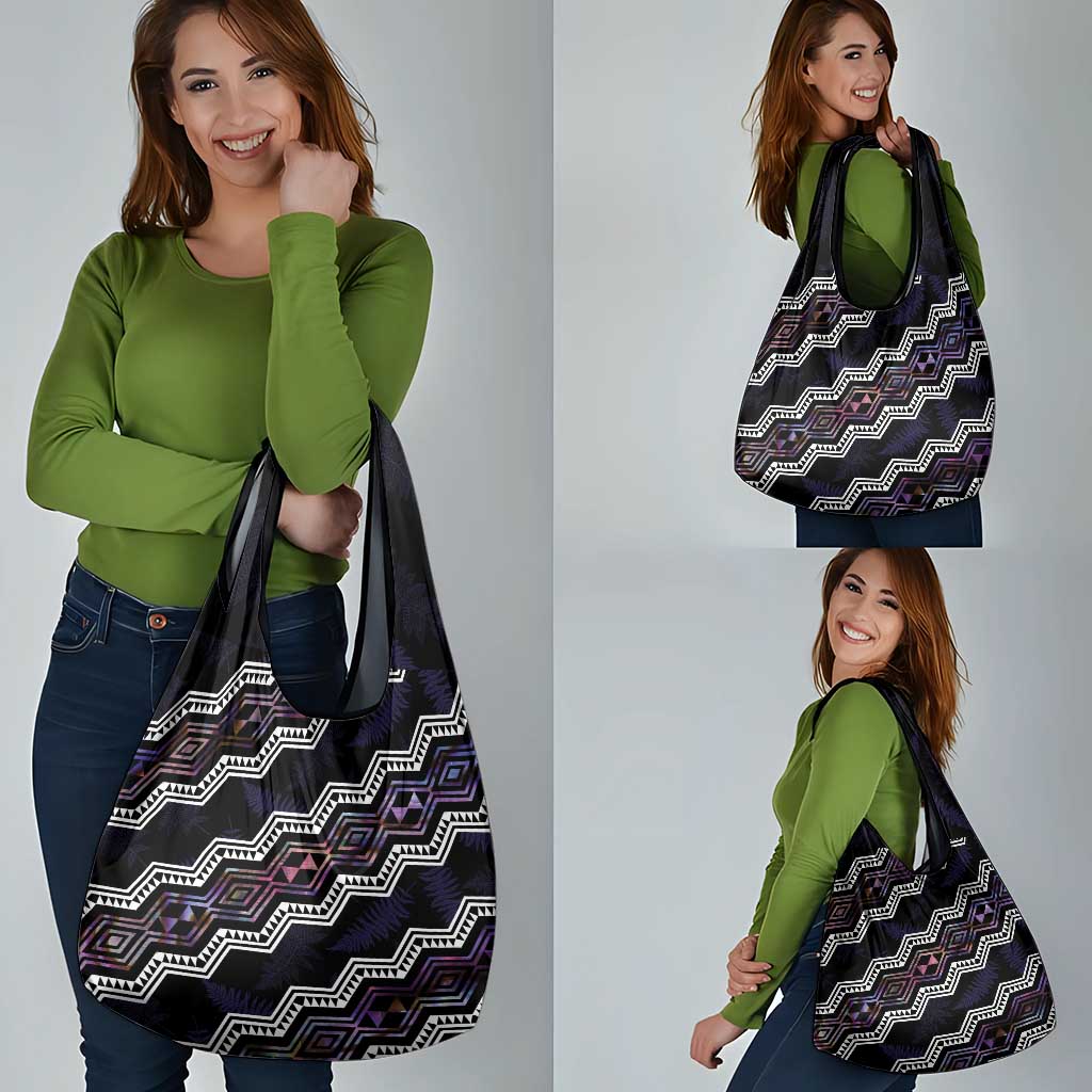 Taniko Aotearoa Mix Paua Shell Grocery Bag Niho Taniwha Lilac Glitter LT01 - Polynesian Pride