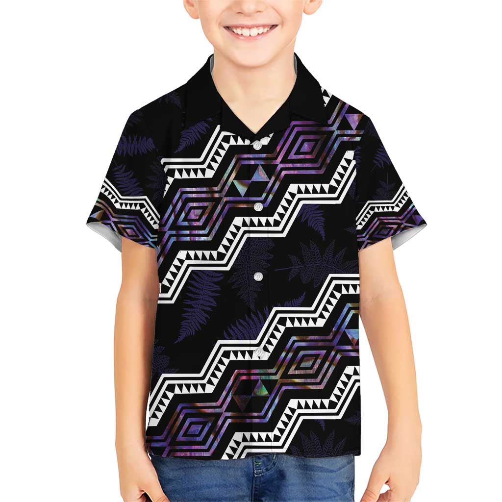 Personalised Taniko Aotearoa Mix Paua Shell Kid Hawaiian Shirt Niho Taniwha Lilac Glitter LT01 Kid Purple - Polynesian Pride