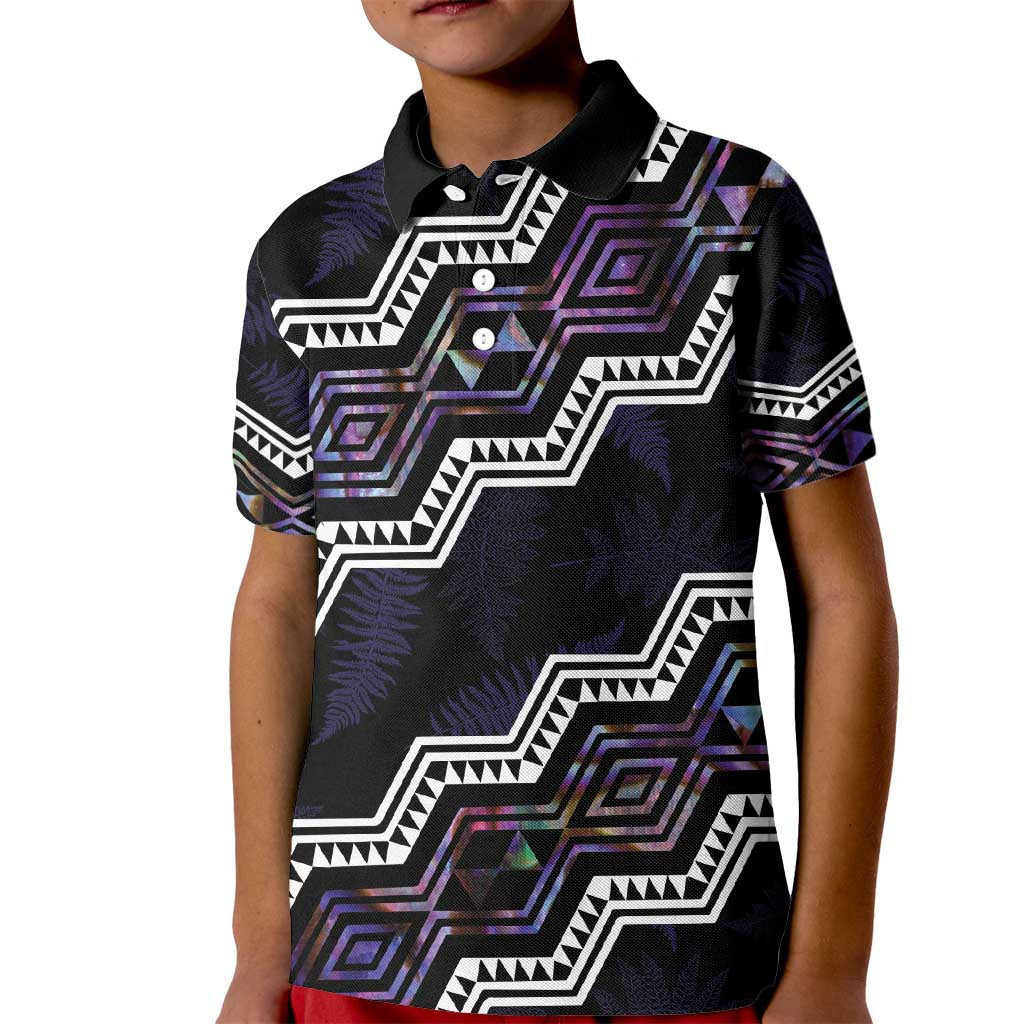 Personalised Taniko Aotearoa Mix Paua Shell Kid Polo Shirt Niho Taniwha Lilac Glitter