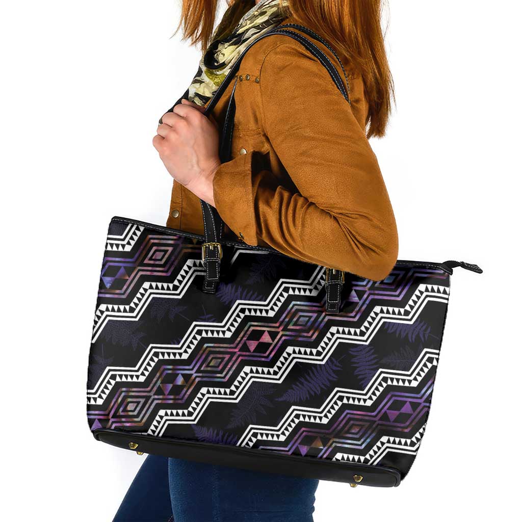 Personalised Taniko Aotearoa Mix Paua Shell Leather Tote Bag Niho Taniwha Lilac Glitter LT01 Purple - Polynesian Pride