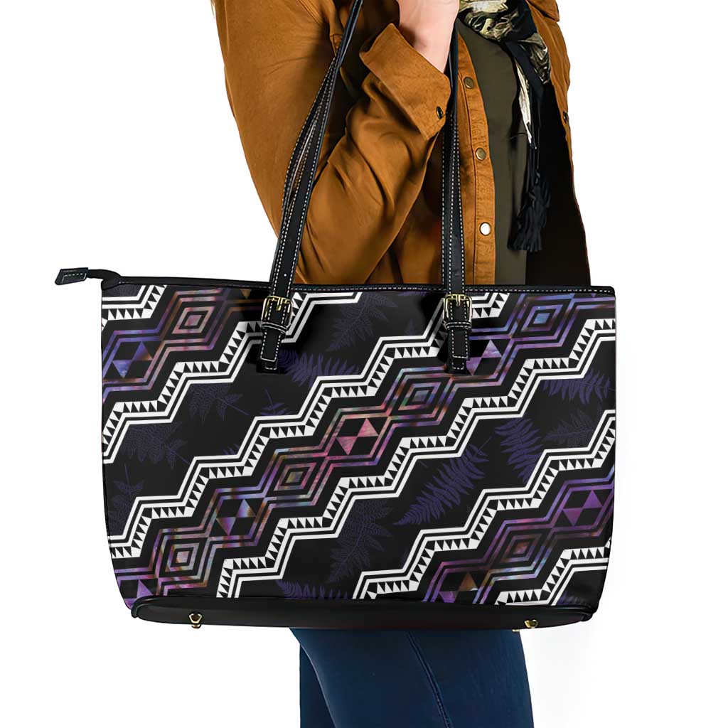 Personalised Taniko Aotearoa Mix Paua Shell Leather Tote Bag Niho Taniwha Lilac Glitter