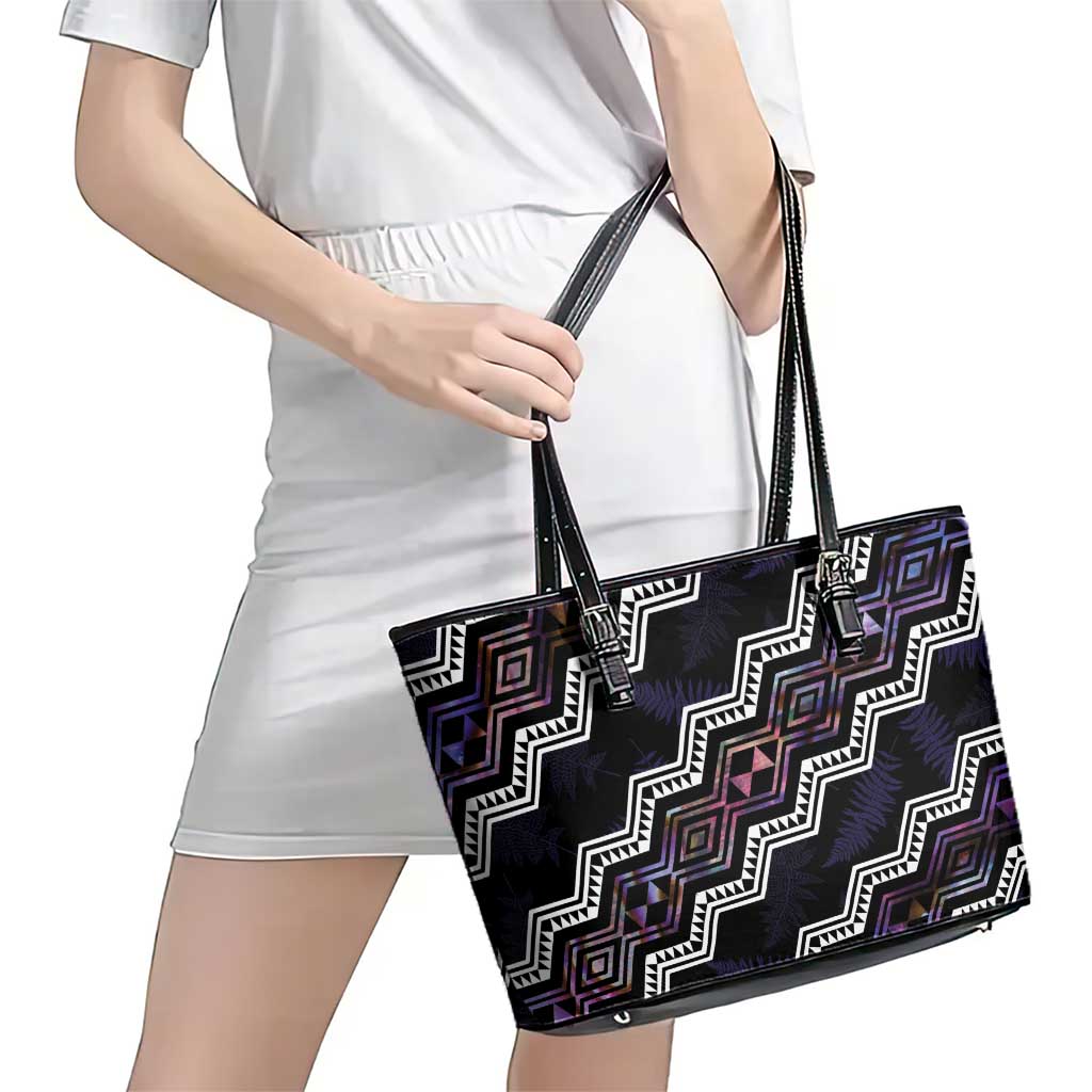 Personalised Taniko Aotearoa Mix Paua Shell Leather Tote Bag Niho Taniwha Lilac Glitter