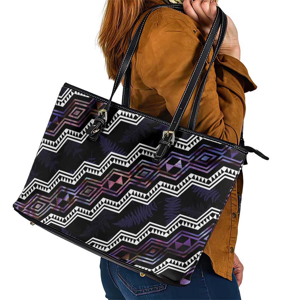Personalised Taniko Aotearoa Mix Paua Shell Leather Tote Bag Niho Taniwha Lilac Glitter