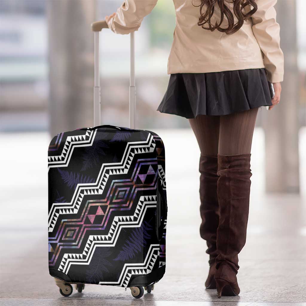 Personalised Taniko Aotearoa Mix Paua Shell Luggage Cover Niho Taniwha Lilac Glitter
