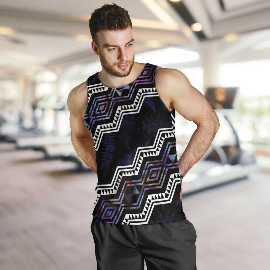Personalised Taniko Aotearoa Mix Paua Shell Men Tank Top Niho Taniwha Lilac Glitter LT01 Purple - Polynesian Pride