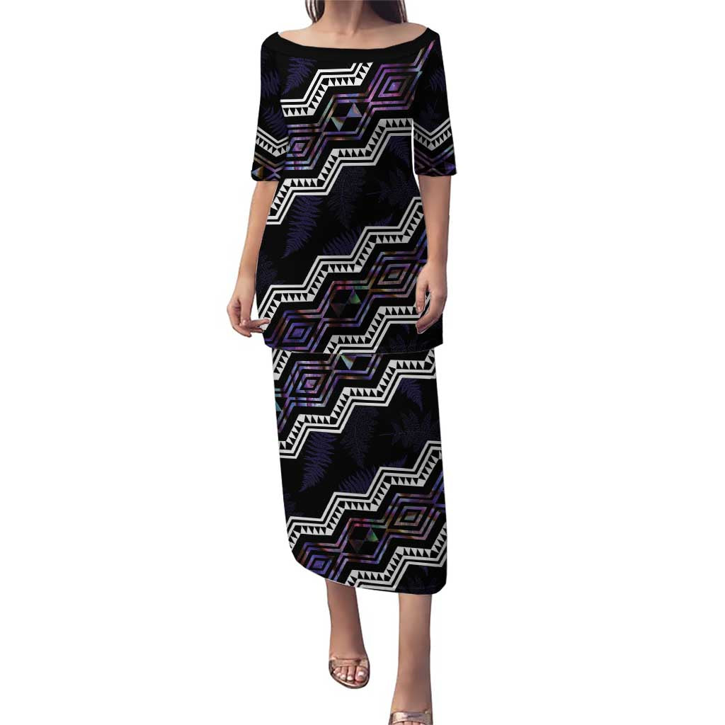 Personalised Taniko Aotearoa Mix Paua Shell Puletasi Niho Taniwha Lilac Glitter LT01 Long Dress Purple - Polynesian Pride