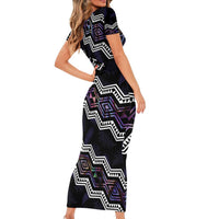 Personalised Taniko Aotearoa Mix Paua Shell Short Sleeve Bodycon Dress Niho Taniwha Lilac Glitter LT01 - Polynesian Pride