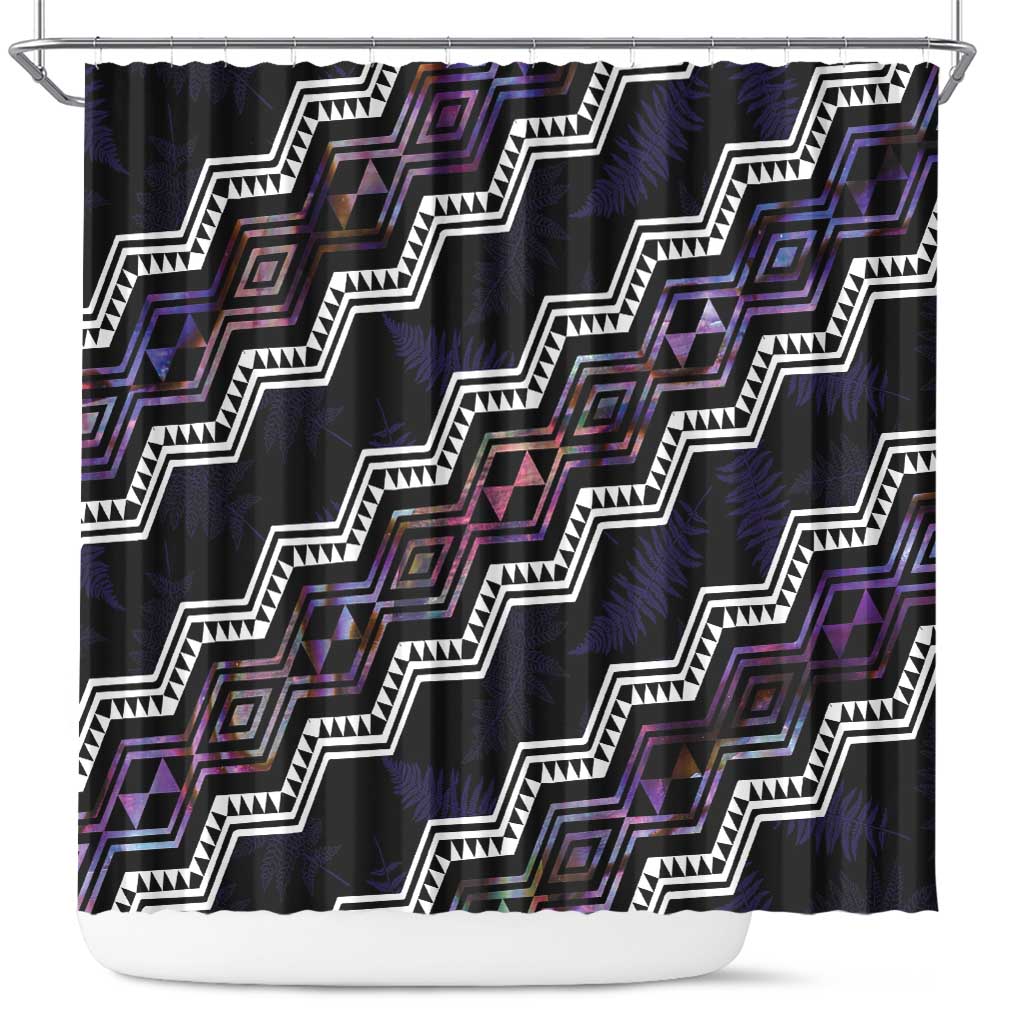 Personalised Taniko Aotearoa Mix Paua Shell Shower Curtain Niho Taniwha Lilac Glitter LT01 Purple - Polynesian Pride