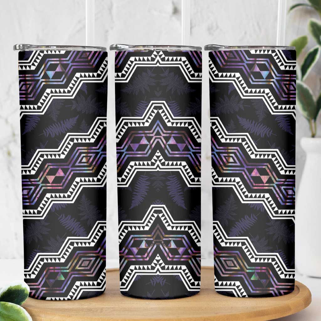 Personalised Taniko Aotearoa Mix Paua Shell Skinny Tumbler Niho Taniwha Lilac Glitter