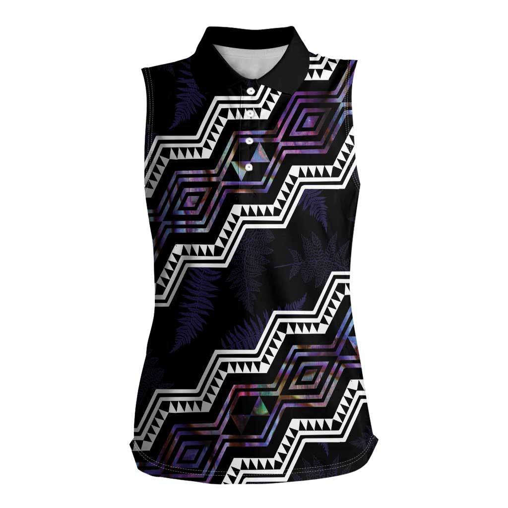 Personalised Taniko Aotearoa Mix Paua Shell Women Sleeveless Polo Shirt Niho Taniwha Lilac Glitter LT01 Female Purple - Polynesian Pride