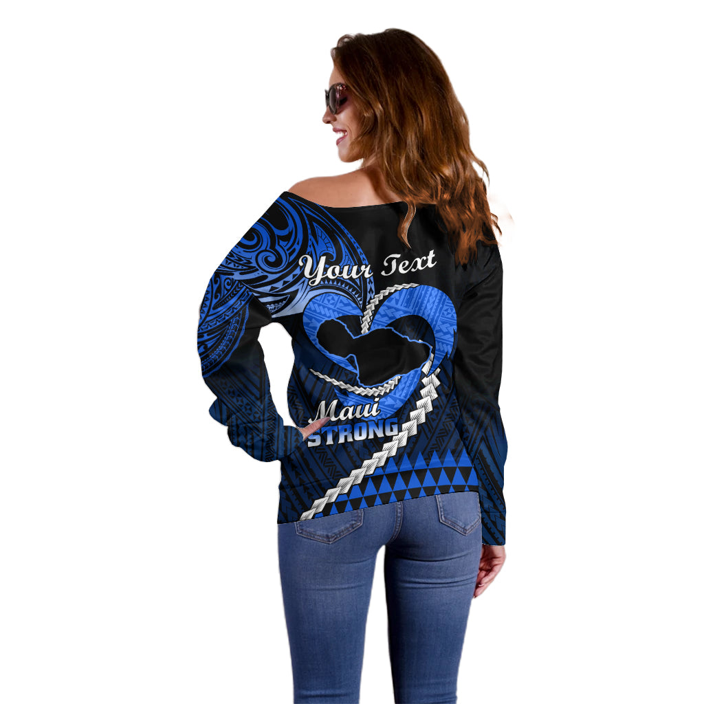 Personalised Hawaii Off Shoulder Sweater Maui Be Strong Kakau Blue Version LT01 - Polynesian Pride