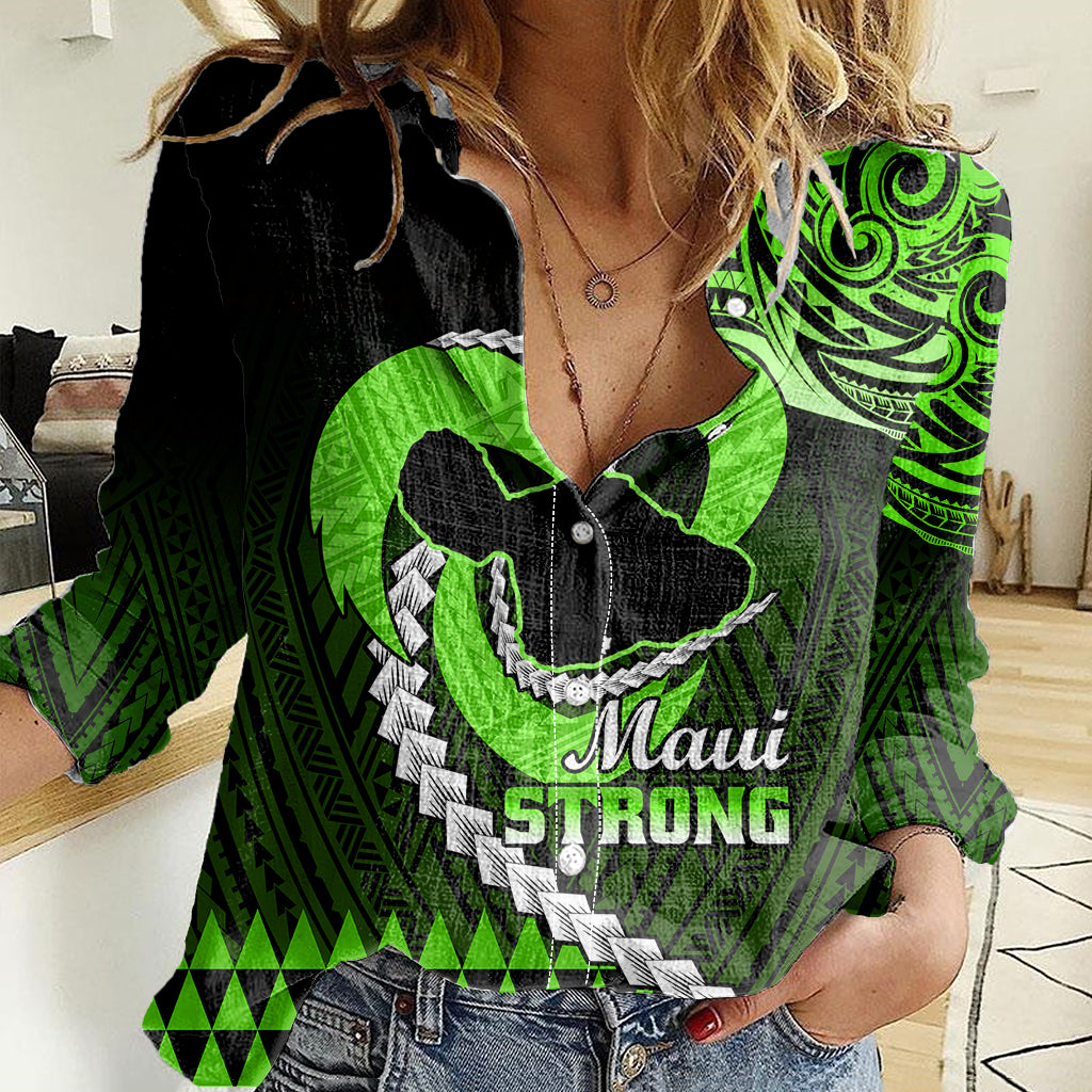 Personalised Hawaii Women Casual Shirt Maui Be Strong Kakau Green Version LT01 Female Green - Polynesian Pride
