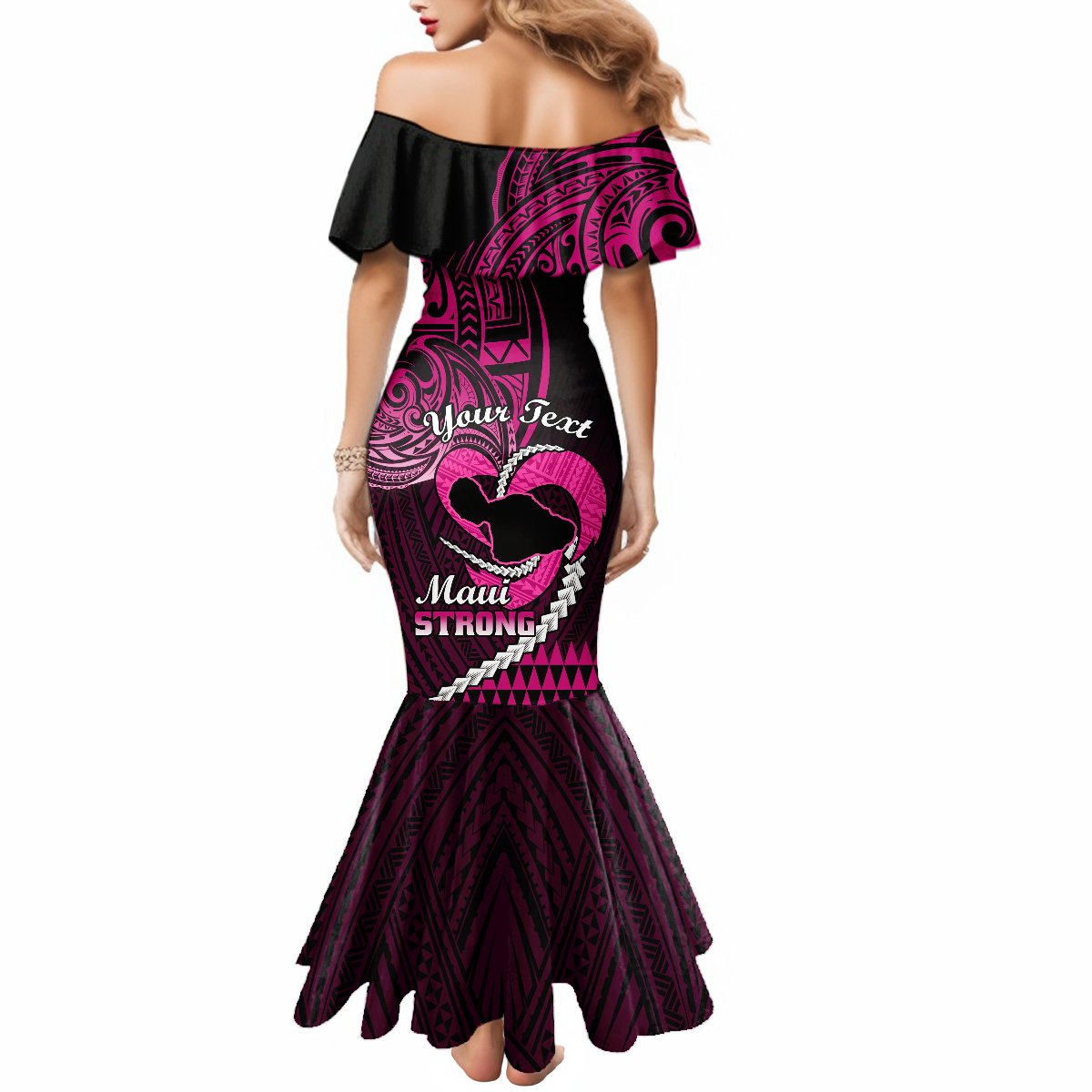 Personalised Hawaii Mermaid Dress Maui Be Strong Kakau Pink Version LT01 - Polynesian Pride
