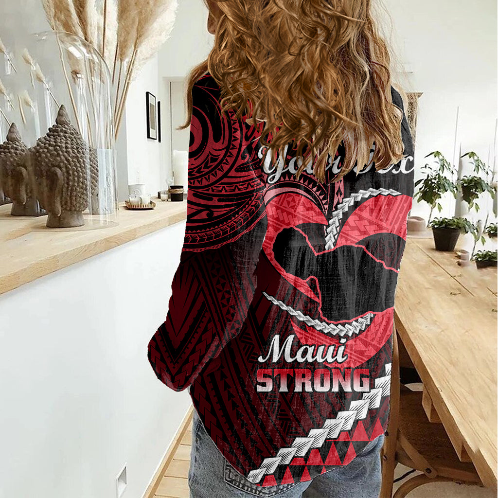 Personalised Hawaii Women Casual Shirt Maui Be Strong Kakau Red Version LT01 - Polynesian Pride