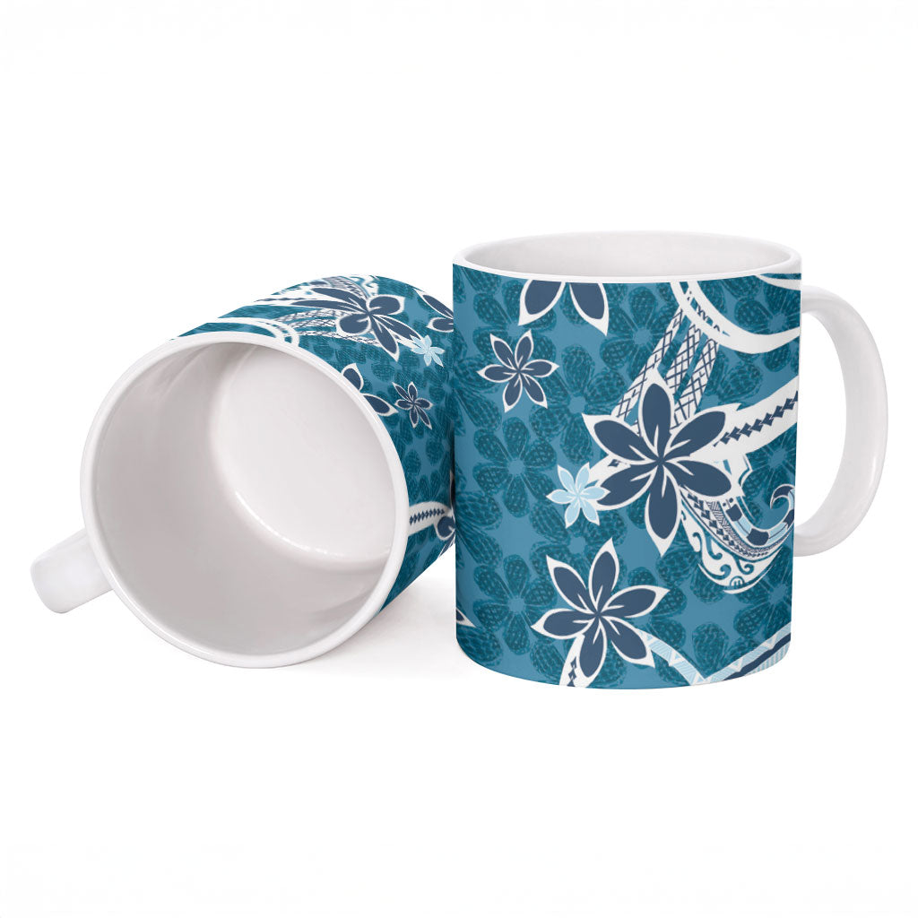 Hawaii Pupuala Plumeria Blue Ceramic Mug Polynesian Pattern LT01 - Polynesian Pride