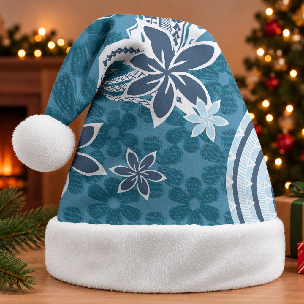 Hawaii Pupuala Plumeria Blue Christmas Santa Hat Polynesian Pattern LT01 Without Fur Blue - Polynesian Pride
