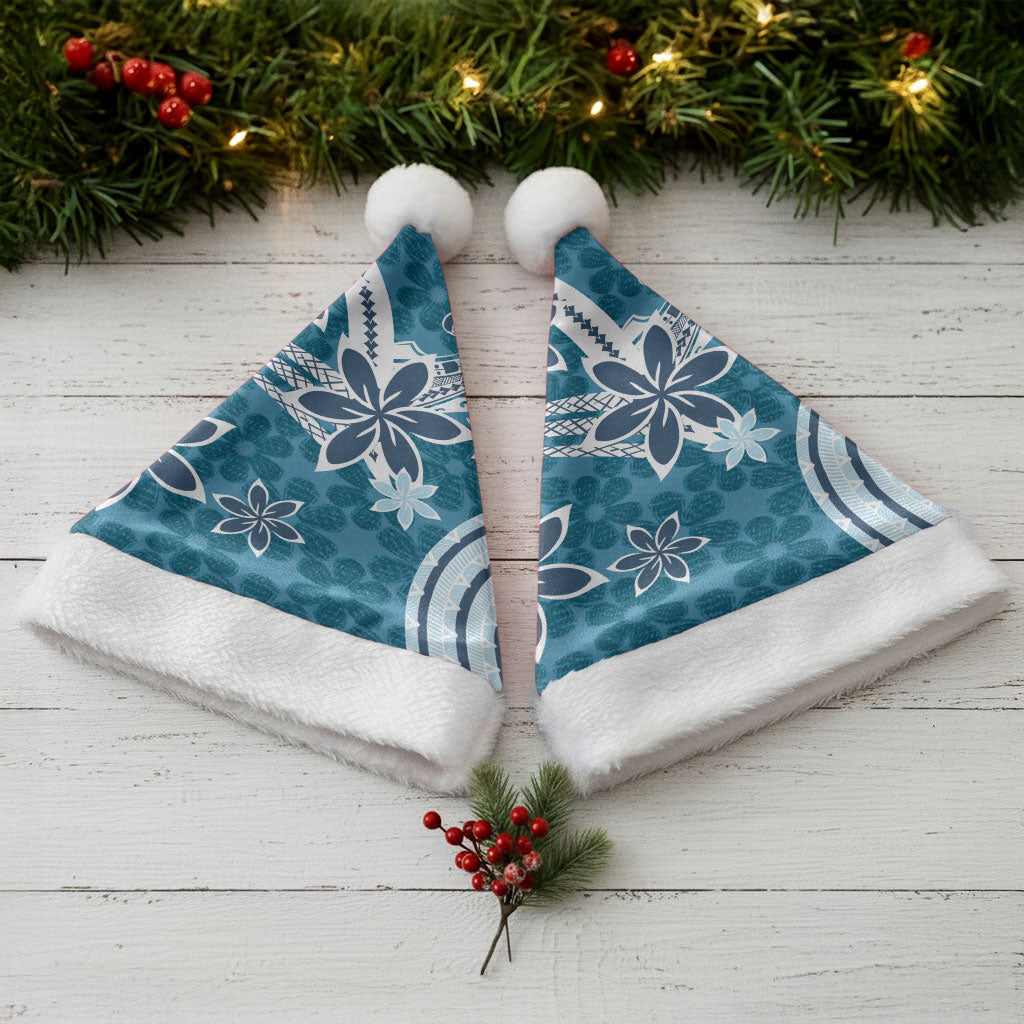 Hawaii Pupuala Plumeria Blue Christmas Santa Hat Polynesian Pattern LT01 - Polynesian Pride
