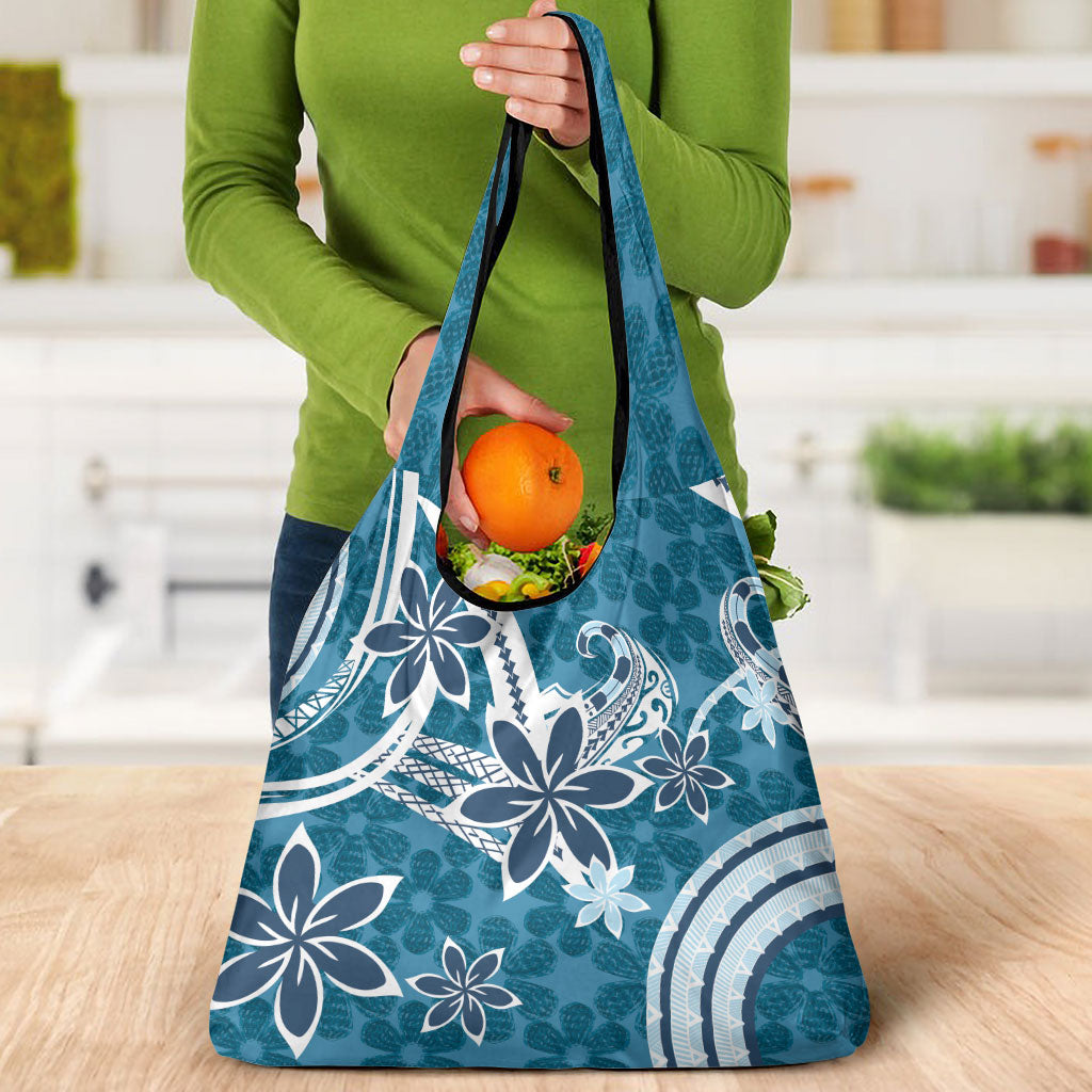 Hawaii Pupuala Plumeria Blue Grocery Bag Polynesian Pattern LT01 - Polynesian Pride
