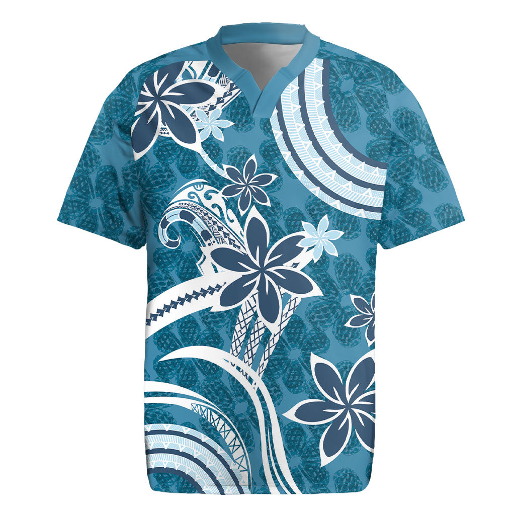 Hawaii Pupuala Plumeria Blue Rugby Jersey Polynesian Pattern LT01 Blue - Polynesian Pride