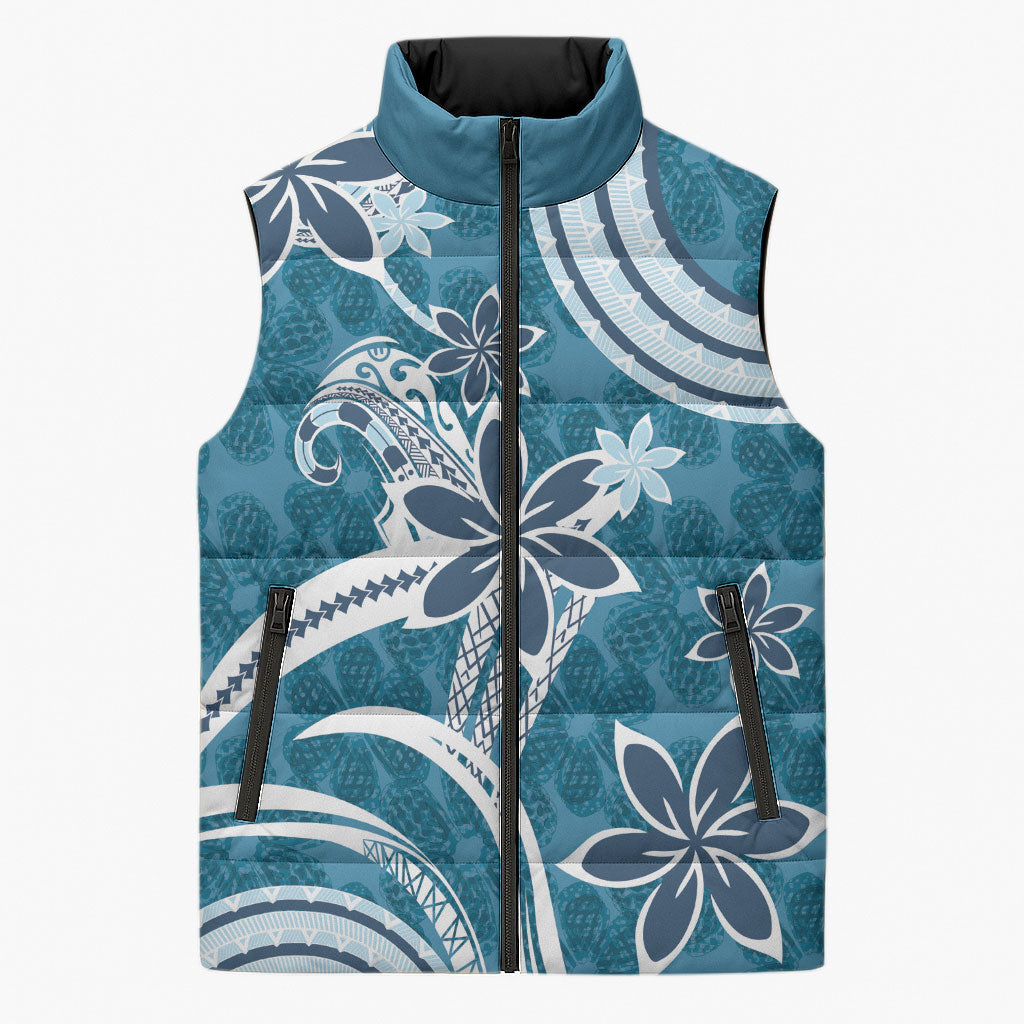 Hawaii Pupuala Plumeria Blue Sleeveless Puffer Jacket Polynesian Pattern LT01 Unisex Blue - Polynesian Pride