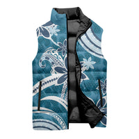 Hawaii Pupuala Plumeria Blue Sleeveless Puffer Jacket Polynesian Pattern LT01 - Polynesian Pride