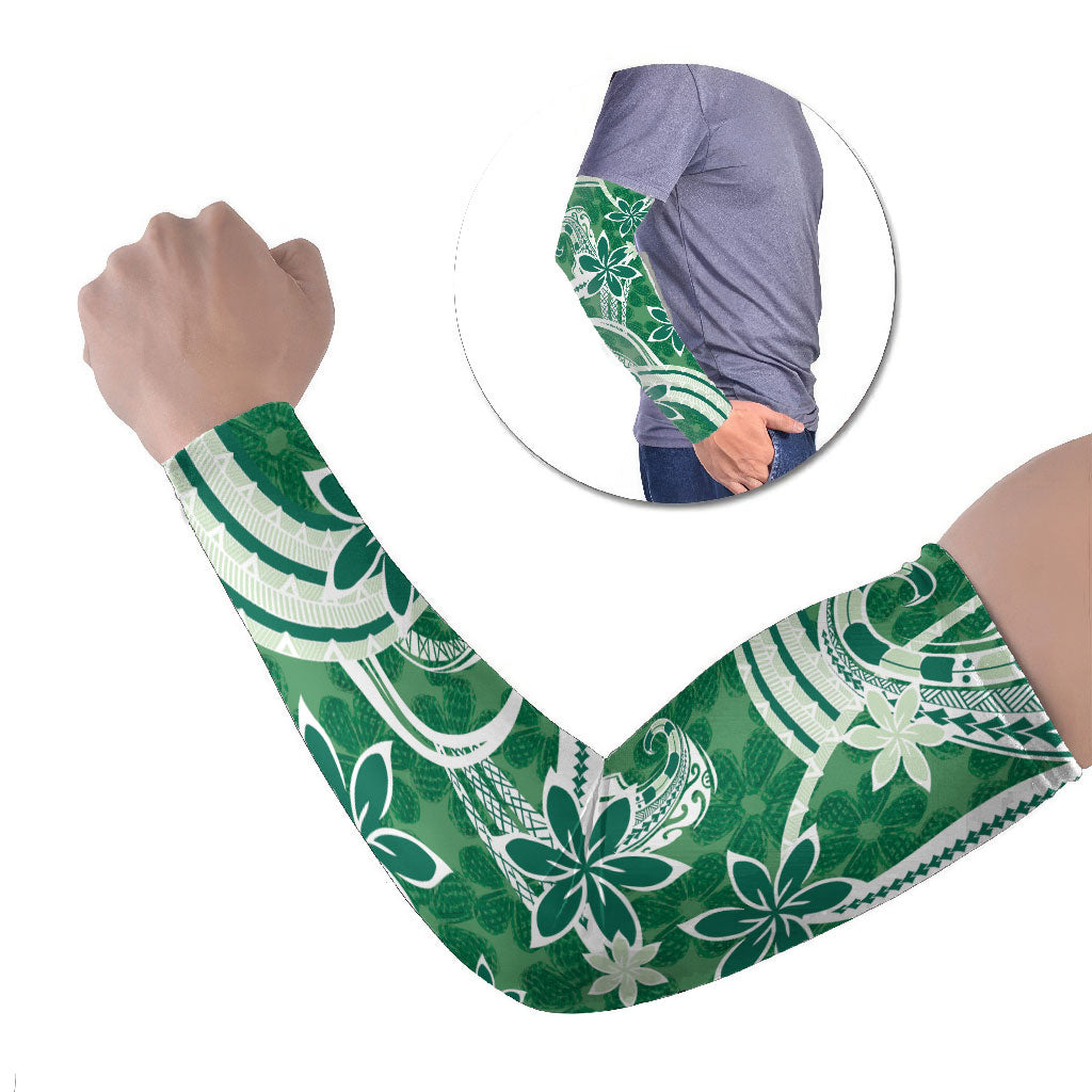 Hawaii Pupuala Plumeria Green Arm Sleeves Polynesian Pattern LT01 Set of 2 Green - Polynesian Pride