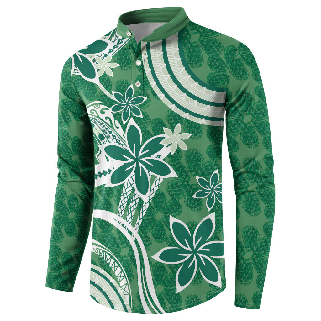 Hawaii Pupuala Plumeria Green Button Sweatshirt Polynesian Pattern LT01 - Polynesian Pride