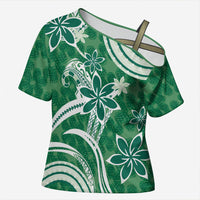 Hawaii Pupuala Plumeria Green Cross Shoulder Shirt Polynesian Pattern LT01 Female Green - Polynesian Pride