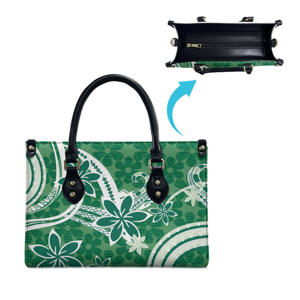 Hawaii Pupuala Plumeria Green Leather Bag Polynesian Pattern LT01 - Polynesian Pride