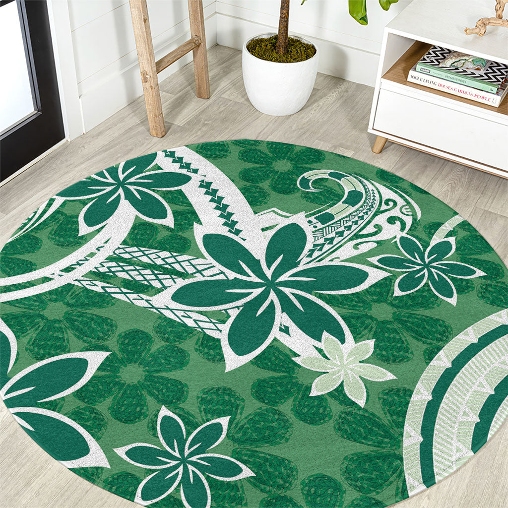 Hawaii Pupuala Plumeria Green Round Carpet Polynesian Pattern LT01 Green - Polynesian Pride