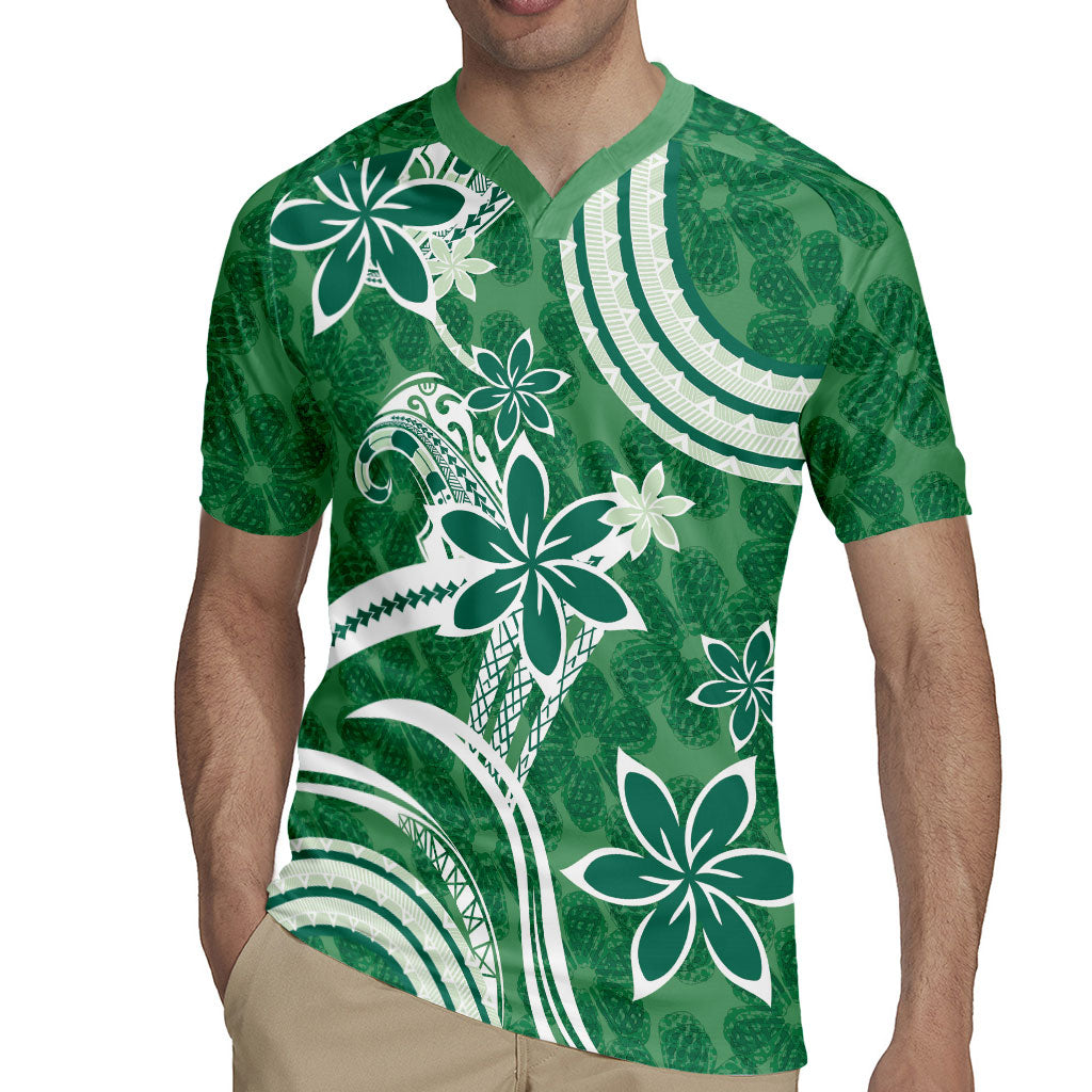 Hawaii Pupuala Plumeria Green Rugby Jersey Polynesian Pattern LT01 - Polynesian Pride