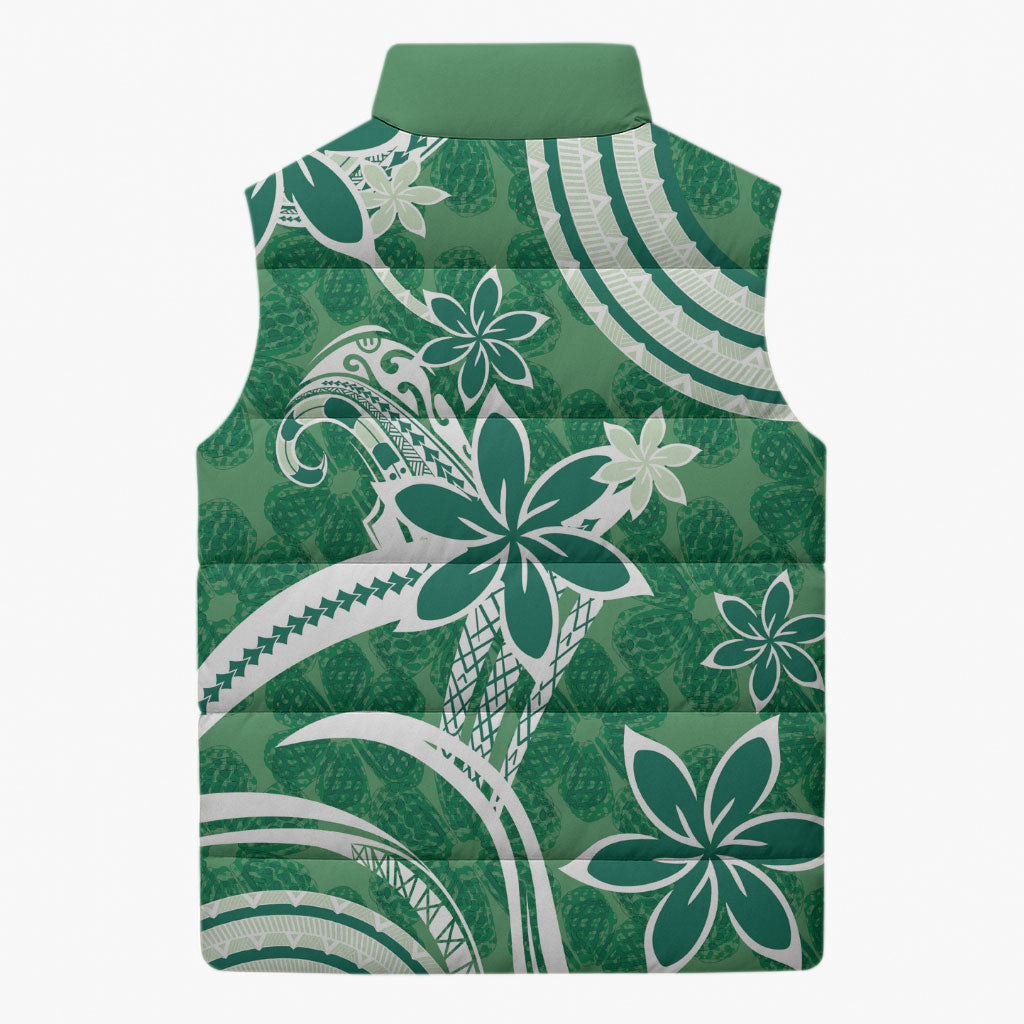 Hawaii Pupuala Plumeria Green Sleeveless Puffer Jacket Polynesian Pattern LT01 - Polynesian Pride