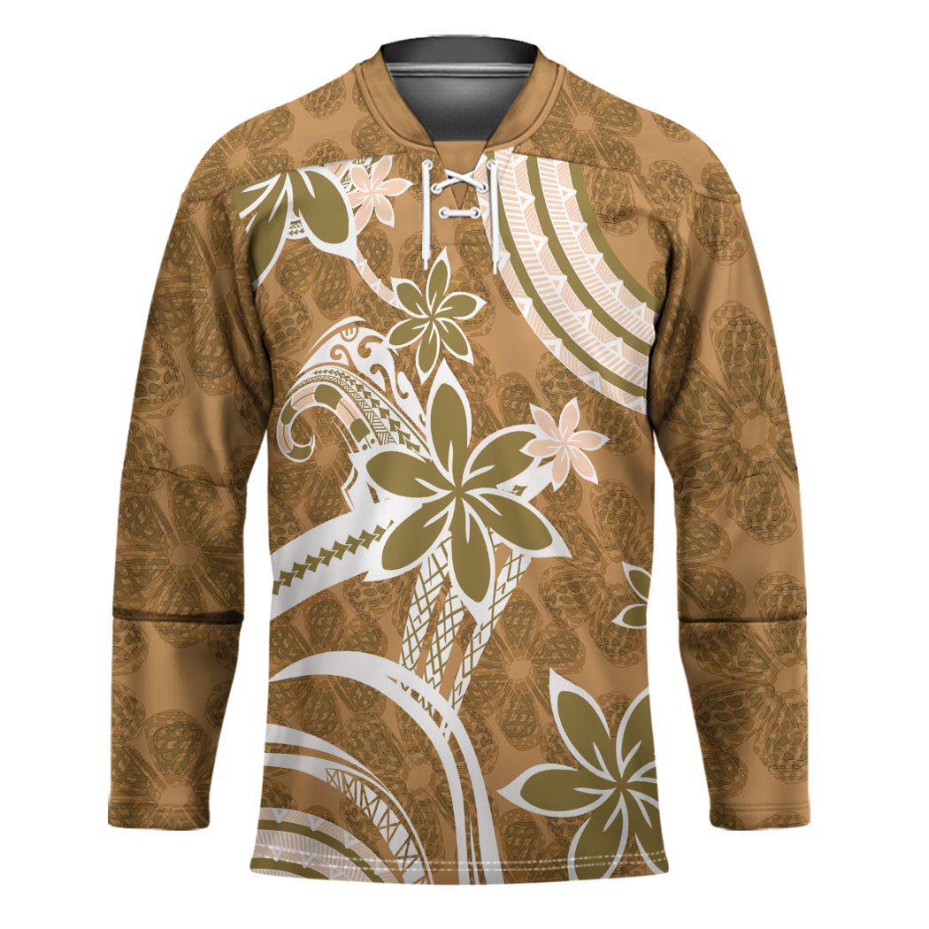 Hawaii Pupuala Plumeria Light Brown Hockey Jersey Polynesian Pattern LT01 Unisex Light Brown - Polynesian Pride