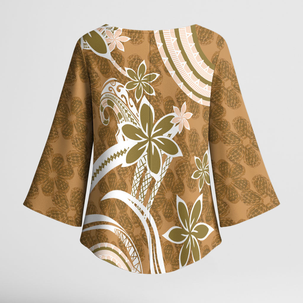 Hawaii Pupuala Plumeria Light Brown Kimono Sleeve Blouse Polynesian Pattern LT01 - Polynesian Pride