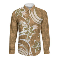 Hawaii Pupuala Plumeria Light Brown Long Sleeve Button Shirt Polynesian Pattern LT01 Unisex Light Brown - Polynesian Pride