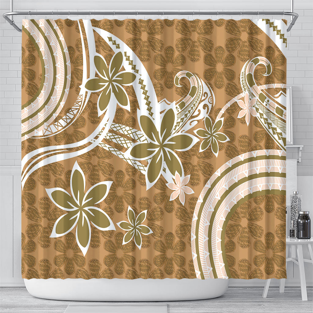Hawaii Pupuala Plumeria Light Brown Shower Curtain Polynesian Pattern LT01 - Polynesian Pride