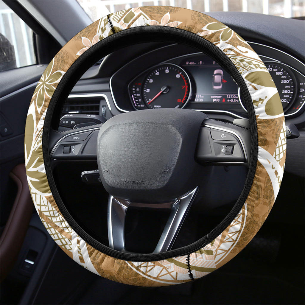 Hawaii Pupuala Plumeria Light Brown Steering Wheel Cover Polynesian Pattern LT01 - Polynesian Pride