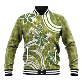 Hawaii Pupuala Plumeria Olive Green Baseball Jacket Polynesian Pattern LT01 - Unisex / S / Olive Green