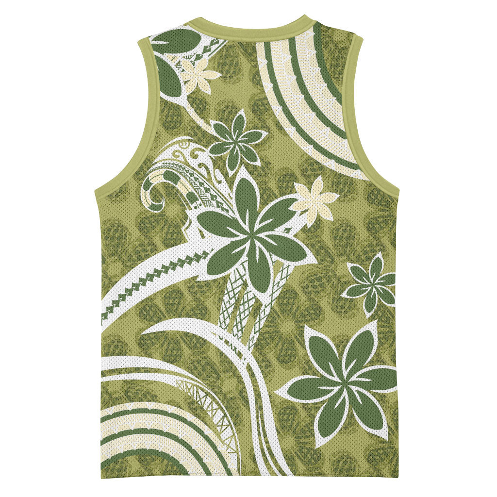 Hawaii Pupuala Plumeria Olive Green Basketball Jersey Polynesian Pattern LT01 - Polynesian Pride