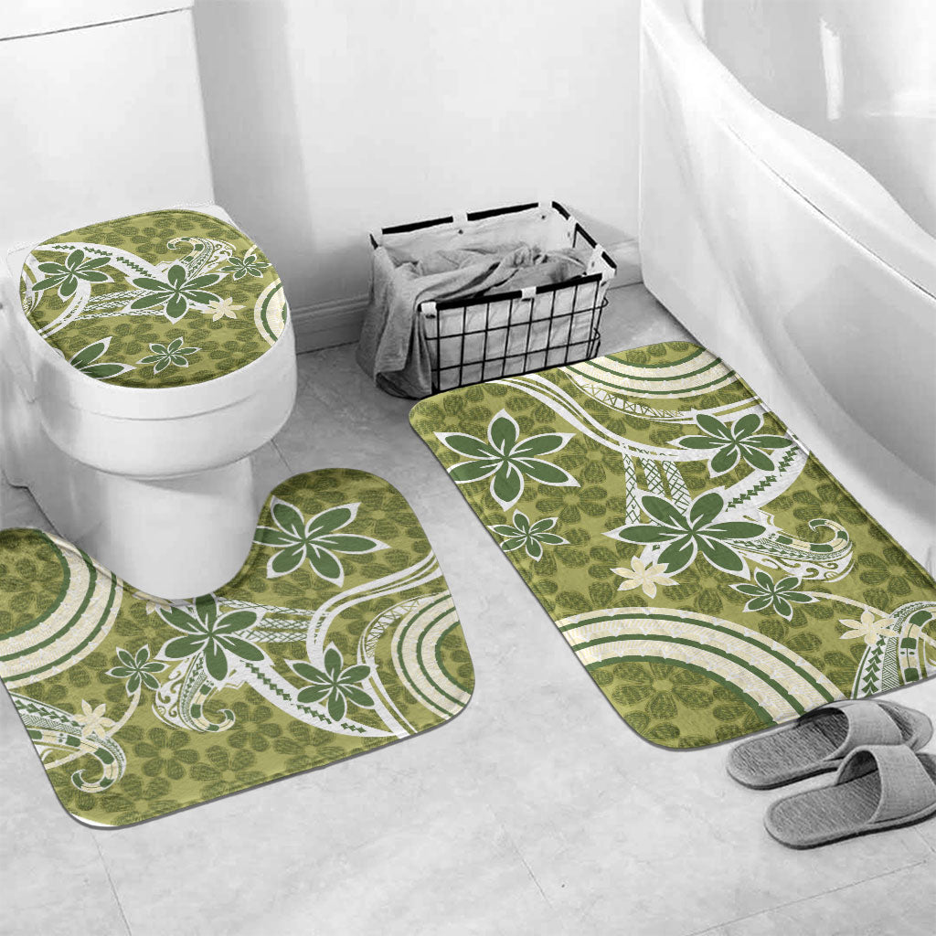 Hawaii Pupuala Plumeria Olive Green Bathroom Set Polynesian Pattern LT01 Mat Set Only (3 pcs) One Size Olive Green - Polynesian Pride