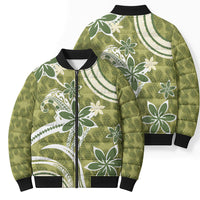 Hawaii Pupuala Plumeria Olive Green Bomber Puffer Jacket Polynesian Pattern LT01 - Polynesian Pride
