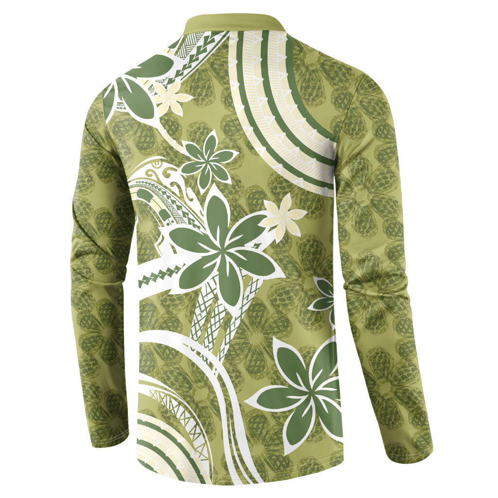 Hawaii Pupuala Plumeria Olive Green Button Sweatshirt Polynesian Pattern LT01 - Polynesian Pride