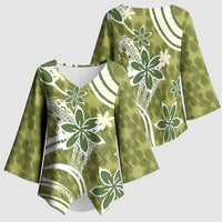 Hawaii Pupuala Plumeria Olive Green Kimono Sleeve Blouse Polynesian Pattern LT01 - Polynesian Pride