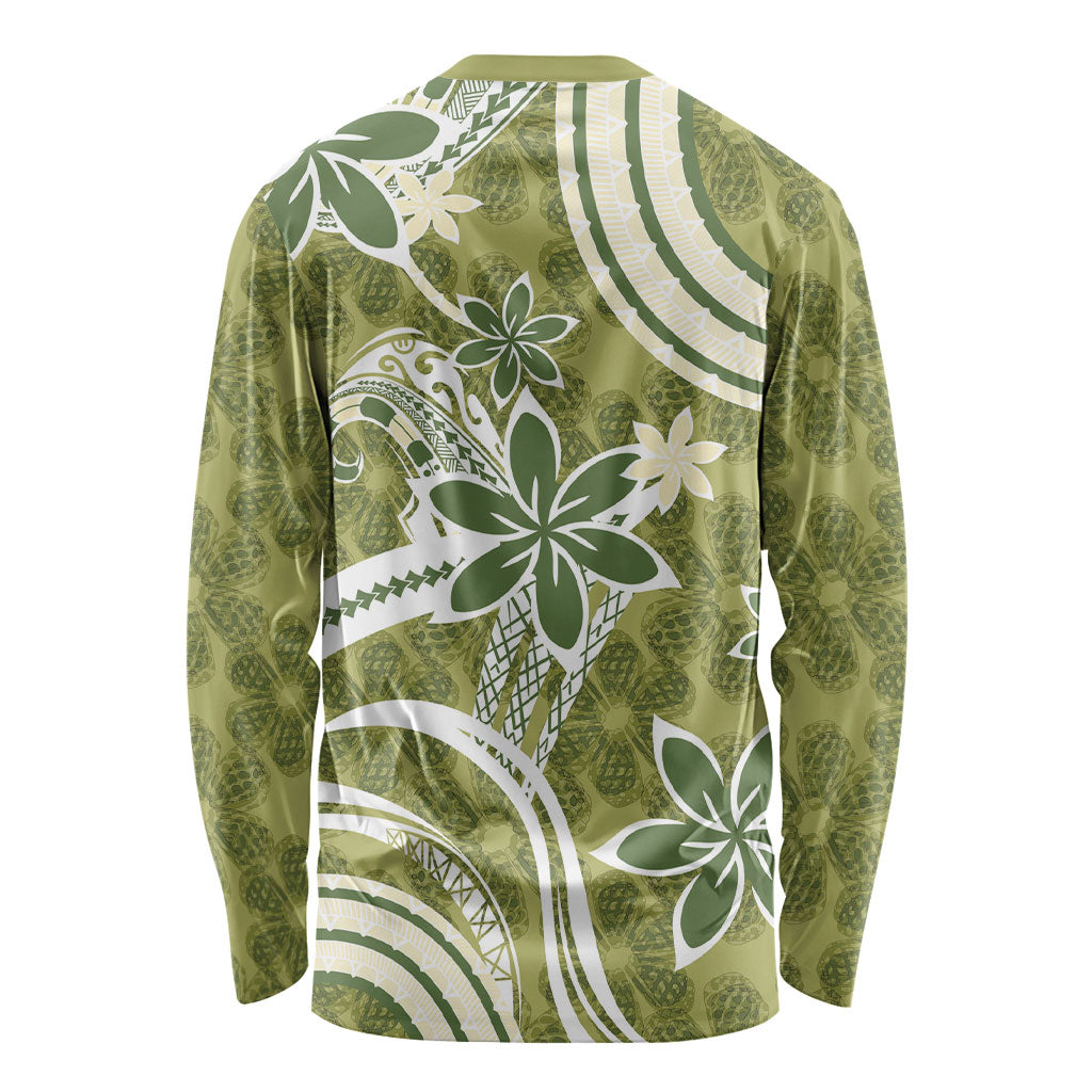 Hawaii Pupuala Plumeria Olive Green Long Sleeve Shirt Polynesian Pattern LT01 - Polynesian Pride