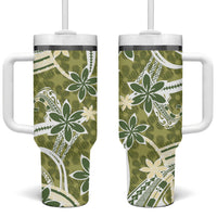 Hawaii Pupuala Plumeria Olive Green Tumbler With Handle Polynesian Pattern LT01 One Size: 40 oz Olive Green - Polynesian Pride
