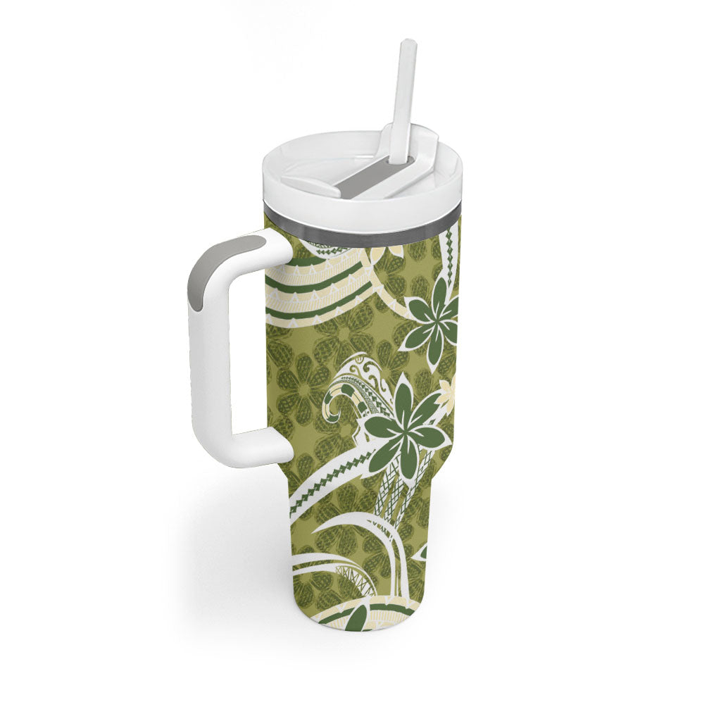Hawaii Pupuala Plumeria Olive Green Tumbler With Handle Polynesian Pattern LT01 - Polynesian Pride