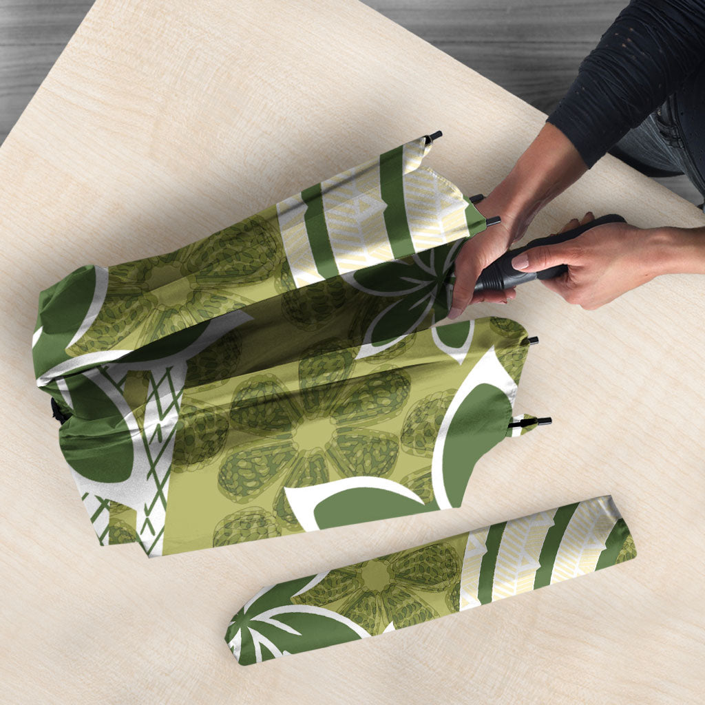 Hawaii Pupuala Plumeria Olive Green Umbrella Polynesian Pattern LT01 - Polynesian Pride