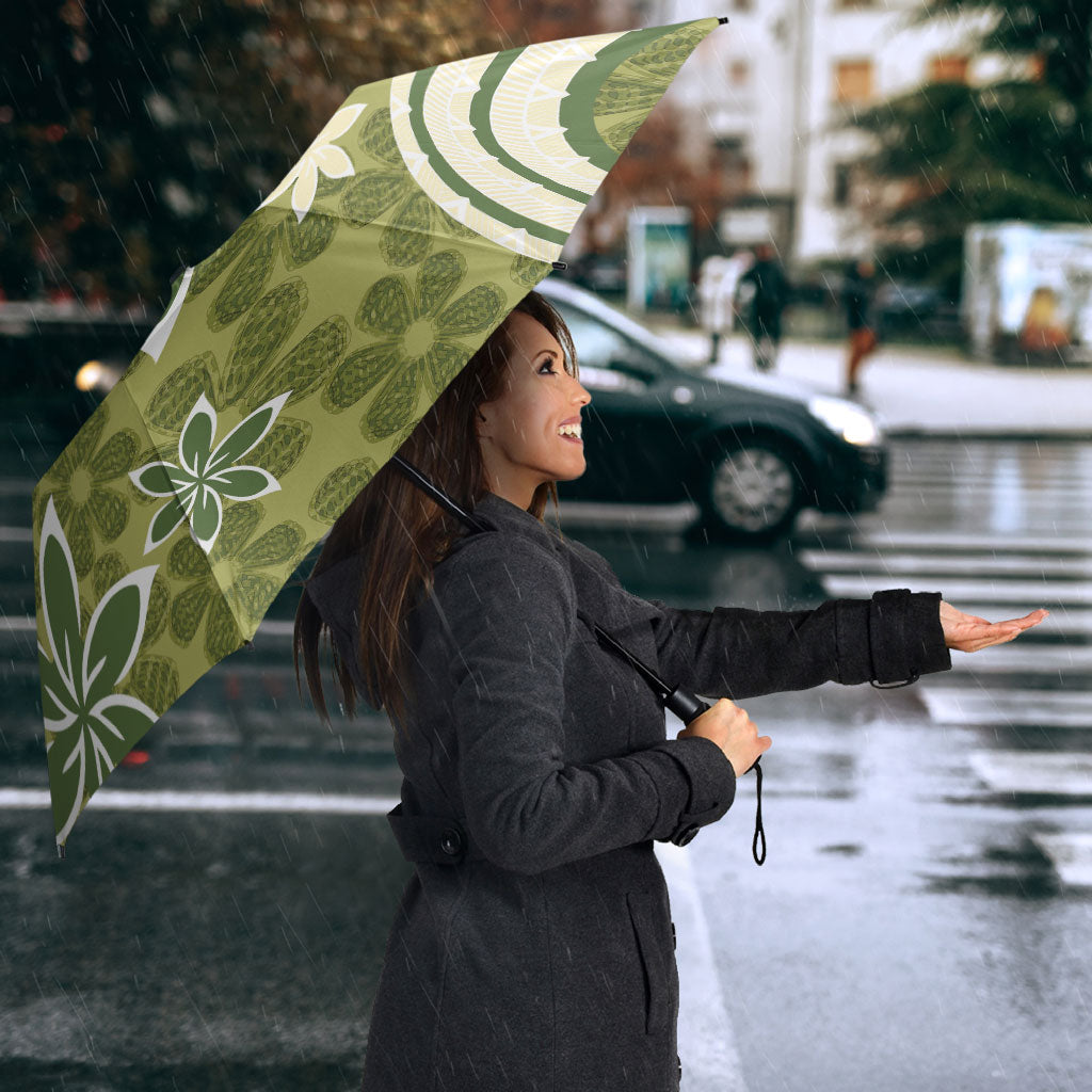 Hawaii Pupuala Plumeria Olive Green Umbrella Polynesian Pattern LT01 - Polynesian Pride