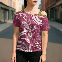 Hawaii Pupuala Plumeria Pink Cross Shoulder Shirt Polynesian Pattern LT01 - Polynesian Pride